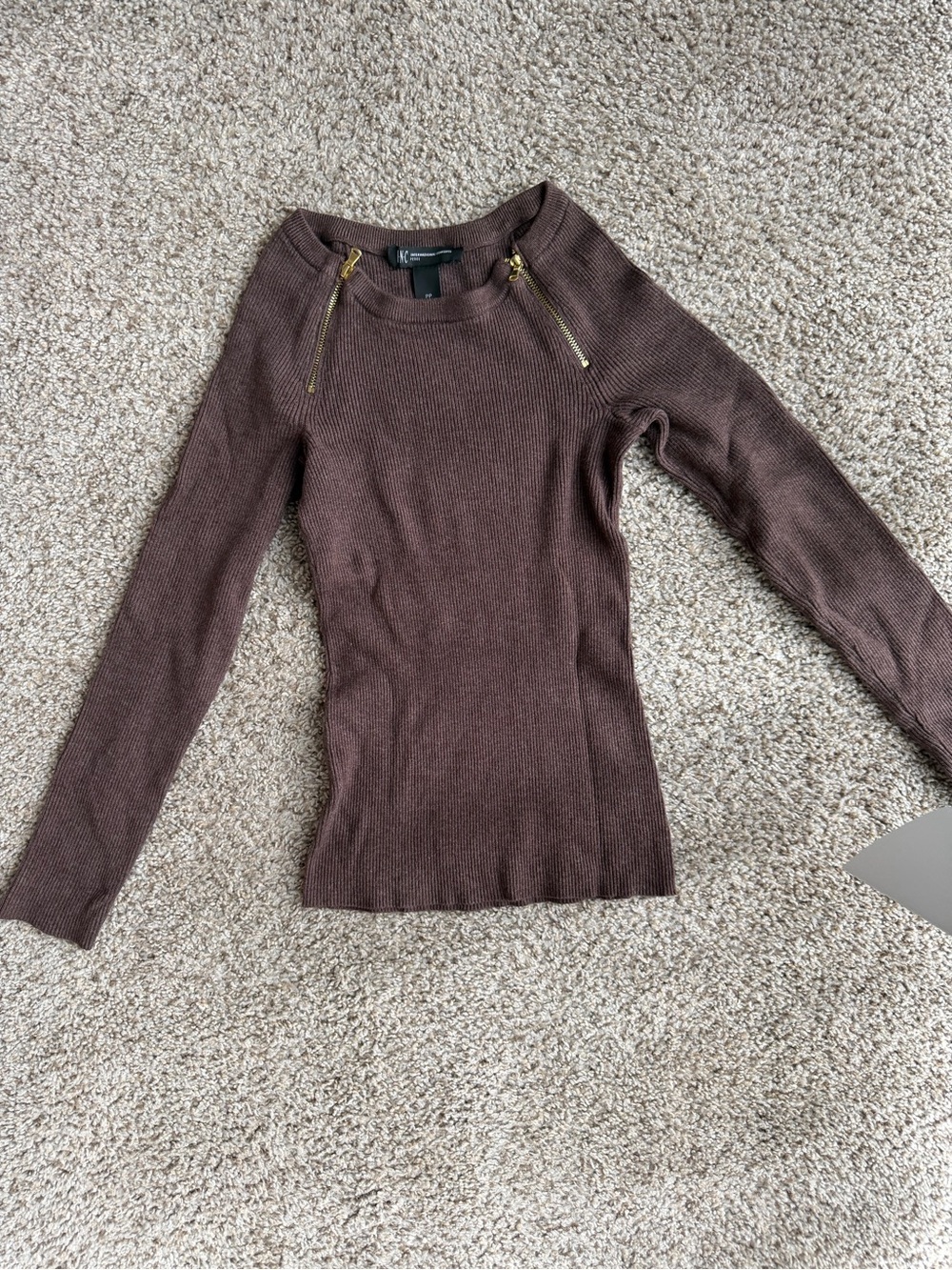 INC International Concepts Petite Ribbed Pullover in Mauve Brown